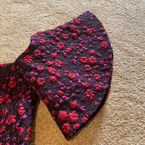 Jill Stuart Floral Off The Shoulder Dress Black Rasperberry Mauve 1055175 Size 0 - Picture 6 of 17